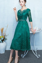Half Sleeve Beaded Hollow Out Lace  A-line Dress
