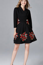 Three Quarter Sleeve Embroidered Surplice A-line Dress - L in Clearance
