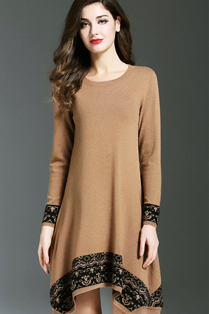 Long Sleeve Asymmetrical Hem Sweater Dress