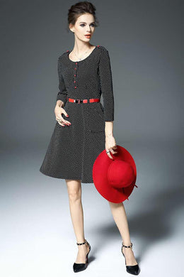 Sleeve round neck polka dot dress