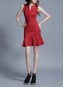 Sleeveless Suede Frill Dress