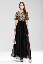 SHORT SLEEVE SEQUIN EMBROIDERY FORMAL DRESS - M/L in Clearance