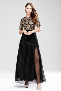 SHORT SLEEVE SEQUIN EMBROIDERY FORMAL DRESS - M/L in Clearance