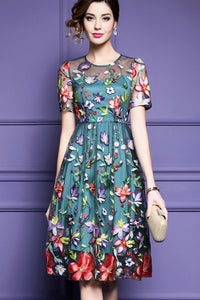 Short Sleeve Embroidered Midi Dress