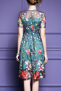 Short Sleeve Embroidered Midi Dress