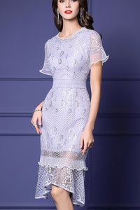Short Flare Sleeve Hollow Out Lace Mermaid Dress