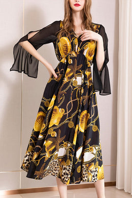 Cutout Sleeve Silk A-Line Dress