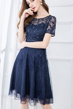 Short Sleeve Beaded Lace A-line Dress - M in Clearance