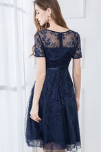 Short Sleeve Beaded Lace A-line Dress - M in Clearance