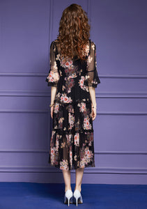 Bottom Dress and Floral Silk Dress Two-piece Set