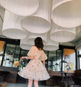 Aviva on Earth -Bell Sleeve Low Cut Sequin Tulle Dress