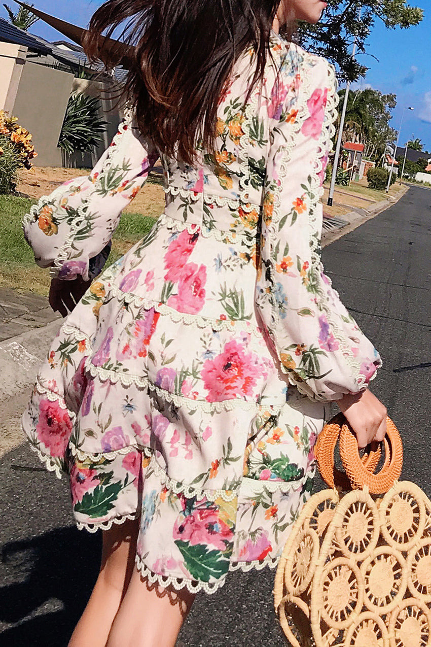 Aviva on Earth -Long Puff Sleeve Deep V-Neck Floral Fit & Flare Dress Vicky and Lucas Aviva on Earth -Long Puff Sleeve Deep V-Neck Floral Fit & Flare Dress Vicky and Lucas