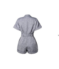 Aviva on Earth -Short Sleeve V-Neck Belted Waist Jumpsuit