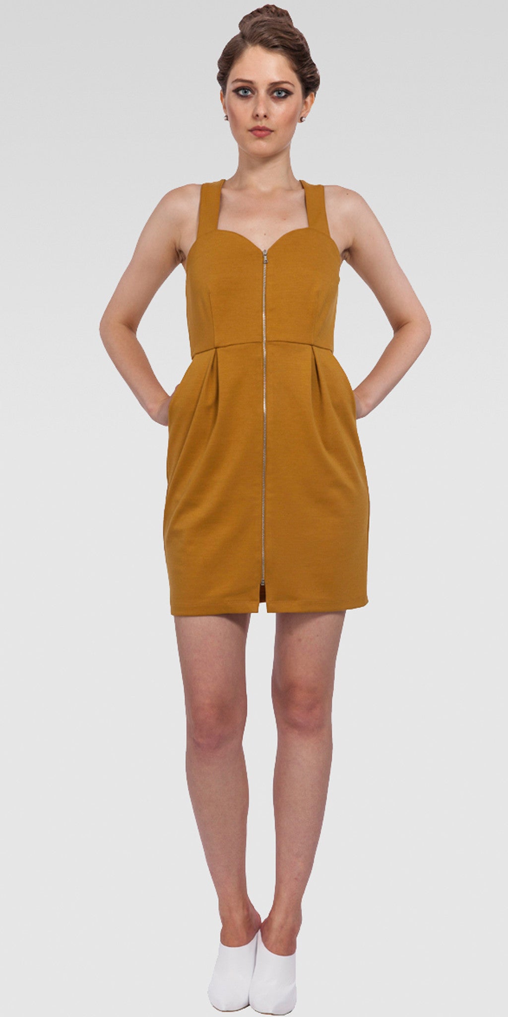 Zipperd Front Bodycon Mini Dress - Marigold