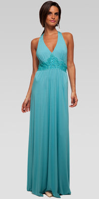 Soutache Embroidery Halter Maxi Dress - Aqua