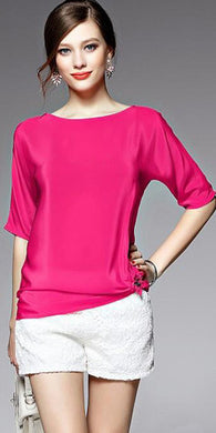 3/4 Sleeve Embellished Silk Tee - VL4103