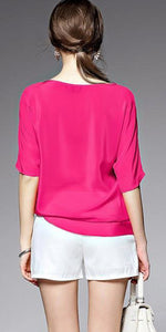 3/4 Sleeve Embellished Silk Tee - VL4103