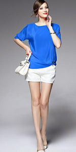 3/4 Sleeve Embellished Silk Tee - VL4103