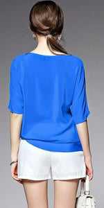 3/4 Sleeve Embellished Silk Tee - VL4103