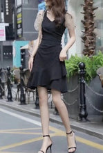 Contrast Mesh Puffy Sleeve Black Mini Dress