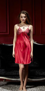 Shiny and Elegant! Two-Piece pajama set in Kimono style wz Spaghetti dress -  Red