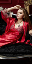 Shiny and Elegant! Two-Piece pajama set in Kimono style wz Spaghetti dress -  Red